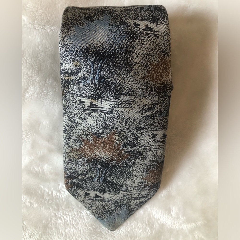 Giennetti Men's Scenic Print Tie in Blue and Brown